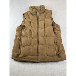 L.L. Bean Womens Down Vest Large Brown Faux Shearling Collar Zip Puffer